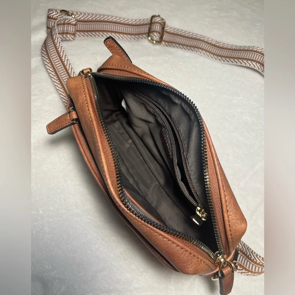 Bostanten Brown Women’s Crossbody Bag with Patterned‎ Strap